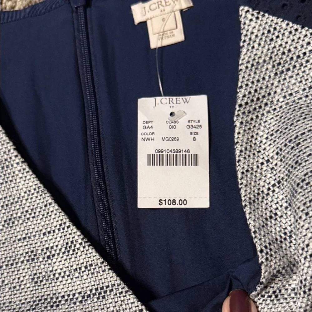 J. Crew White Tweed and Navy Sleeveless Sheath Dress 8